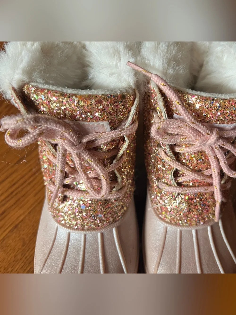 London Fog Girls Pink Glitter Faux-Fur Winter Boots